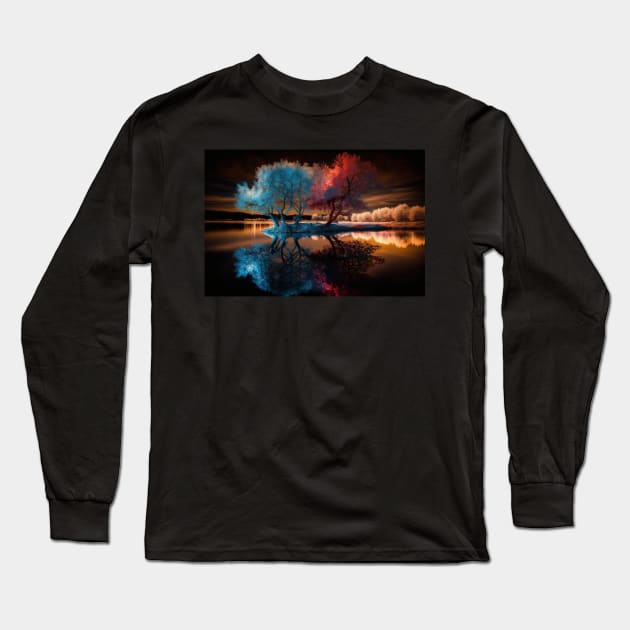 Vivid Colored Landscape of Trees and a Lake Long Sleeve T-Shirt by Jades-Corner